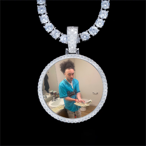 925S & VVS Moissanite 3D Circle Custom Picture Pendant
