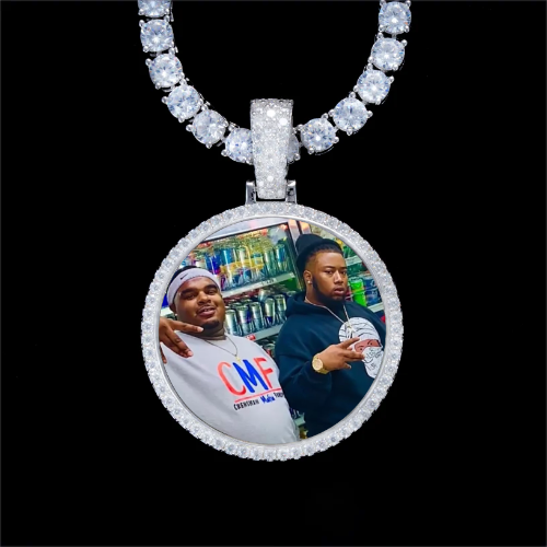 925S & VVS Moissanite 3D Circle Custom Picture Pendant