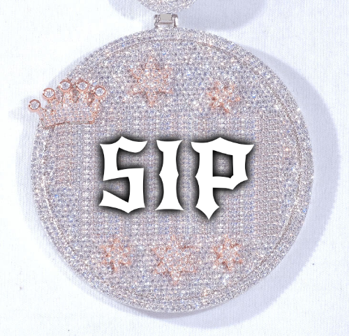 CUSTOM LETTER NECKLACE 3D BIG CROWN DISC