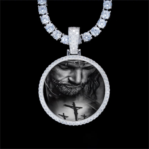 925S & VVS Moissanite 3D Circle Custom Picture Pendant