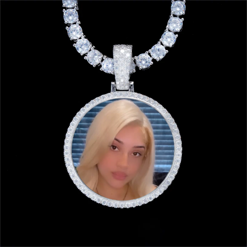 925S & VVS Moissanite 3D Circle Custom Picture Pendant