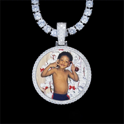 925S & VVS Moissanite 3D Circle Custom Picture Pendant