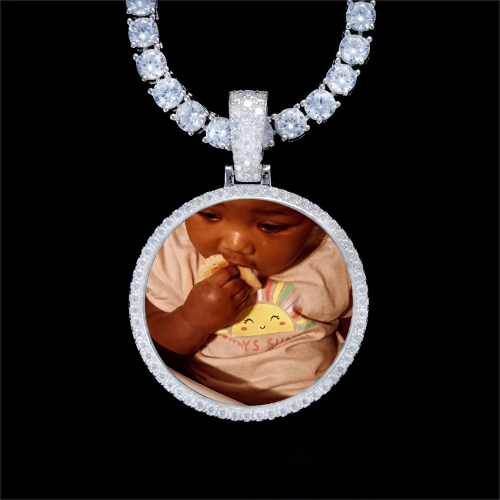 925S & VVS Moissanite 3D Circle Custom Picture Pendant