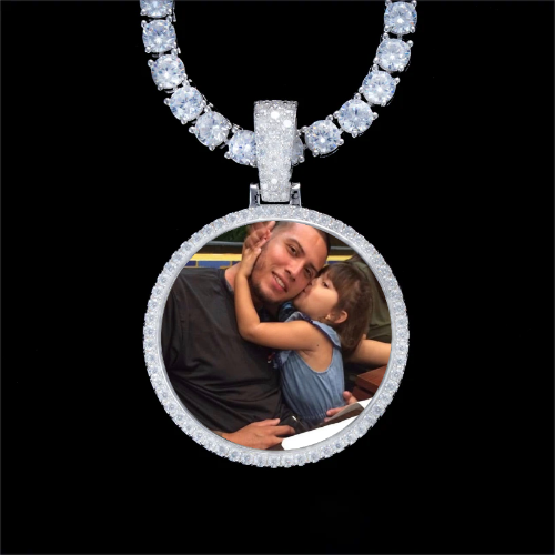 925S & VVS Moissanite 3D Circle Custom Picture Pendant