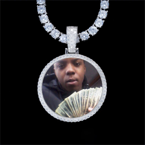 925S & VVS Moissanite 3D Circle Custom Picture Pendant