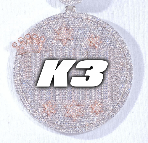 CUSTOM LETTER NECKLACE 3D BIG CROWN DISC