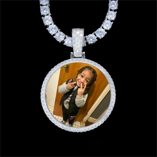 925S & VVS Moissanite 3D Circle Custom Picture Pendant