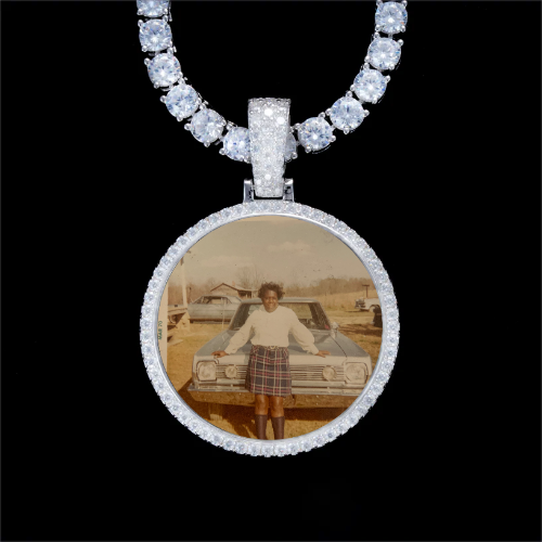 925S & VVS Moissanite 3D Circle Custom Picture Pendant