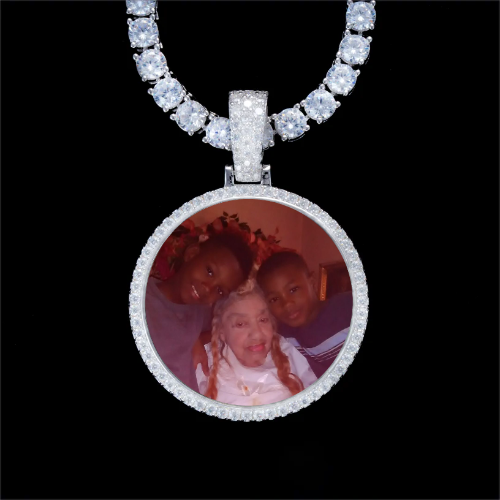 925S & VVS Moissanite 3D Circle Custom Picture Pendant