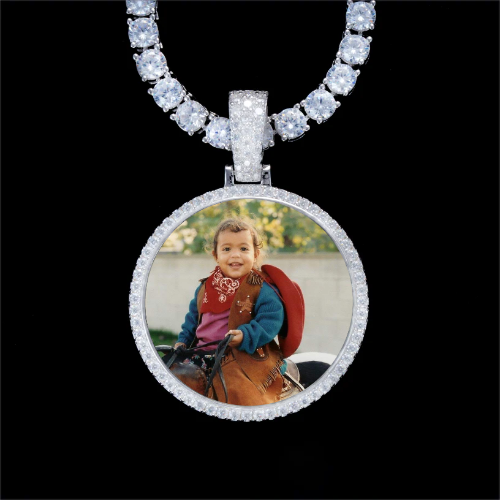 925S & VVS Moissanite 3D Circle Custom Picture Pendant