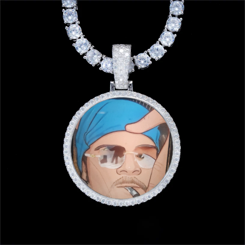 925S & VVS Moissanite 3D Circle Custom Picture Pendant