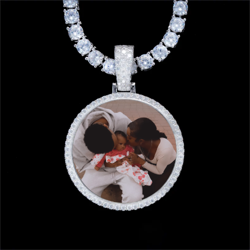 925S & VVS Moissanite 3D Circle Custom Picture Pendant
