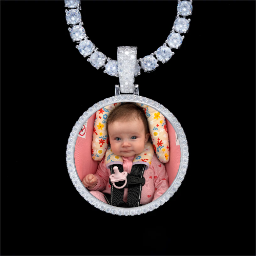925S & VVS Moissanite 3D Circle Custom Picture Pendant