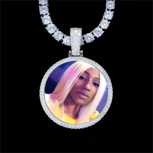 925S & VVS Moissanite 3D Circle Custom Picture Pendant