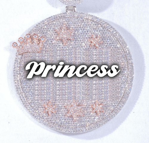 CUSTOM LETTER NECKLACE 3D BIG CROWN DISC