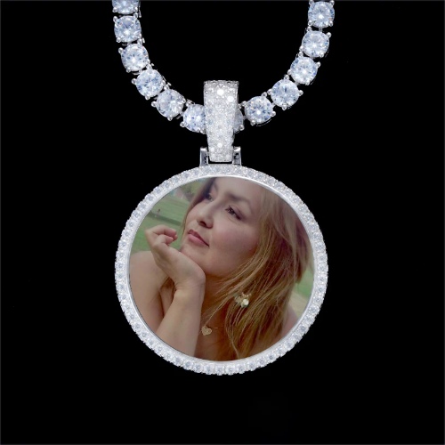 925S & VVS Moissanite 3D Circle Custom Picture Pendant