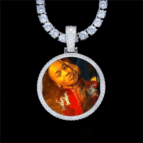 925S & VVS Moissanite 3D Circle Custom Picture Pendant