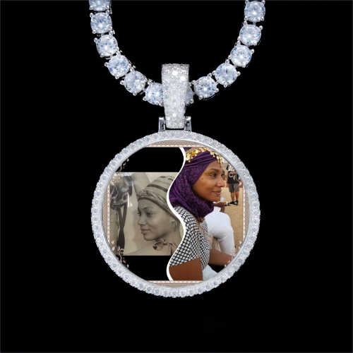 925S & VVS Moissanite 3D Circle Custom Picture Pendant
