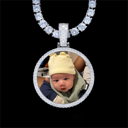 925S & VVS Moissanite 3D Circle Custom Picture Pendant