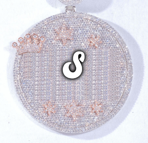CUSTOM LETTER NECKLACE 3D BIG CROWN DISC