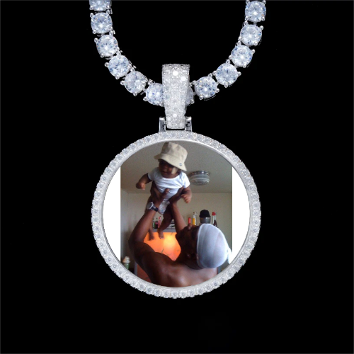925S & VVS Moissanite 3D Circle Custom Picture Pendant