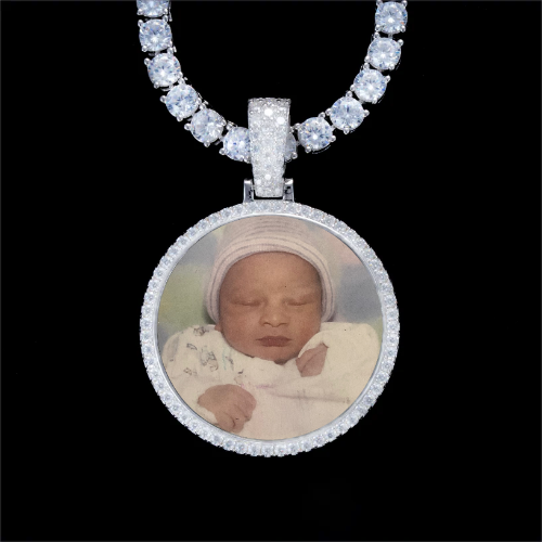 925S & VVS Moissanite 3D Circle Custom Picture Pendant
