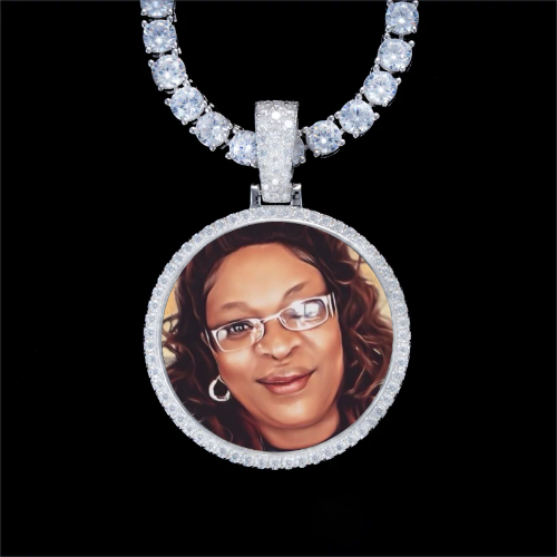 925S & VVS Moissanite 3D Circle Custom Picture Pendant