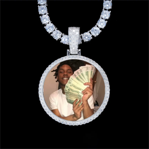 925S & VVS Moissanite 3D Circle Custom Picture Pendant