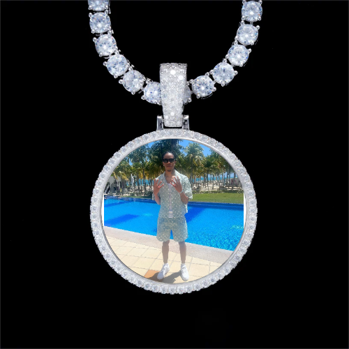 925S & VVS Moissanite 3D Circle Custom Picture Pendant