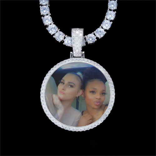 925S & VVS Moissanite 3D Circle Custom Picture Pendant