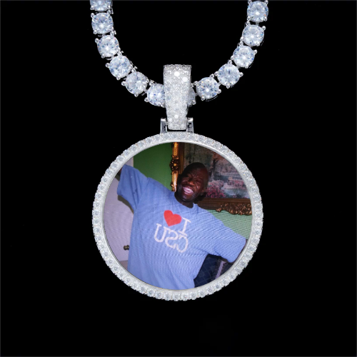 925S & VVS Moissanite 3D Circle Custom Picture Pendant