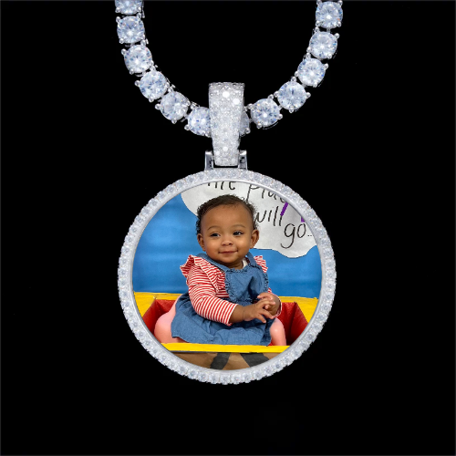 925S & VVS Moissanite 3D Circle Custom Picture Pendant
