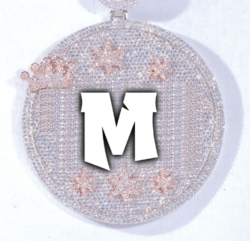 CUSTOM LETTER NECKLACE 3D BIG CROWN DISC