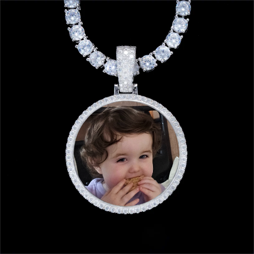 925S & VVS Moissanite 3D Circle Custom Picture Pendant