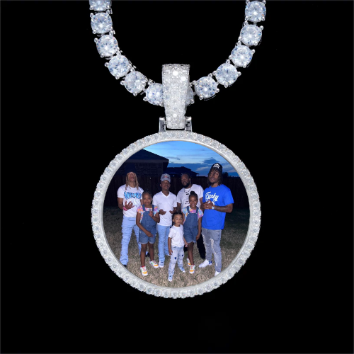 925S & VVS Moissanite 3D Circle Custom Picture Pendant