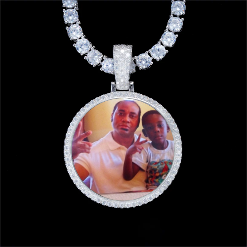 925S & VVS Moissanite 3D Circle Custom Picture Pendant