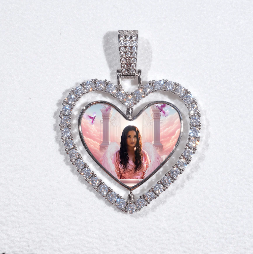 3D Spinning 2-Faced Heart Custom Picture Pendant