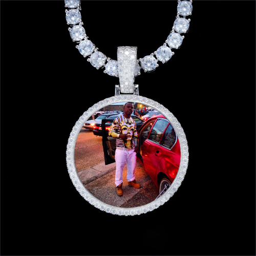 925S & VVS Moissanite 3D Circle Custom Picture Pendant