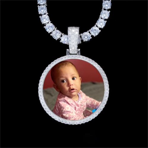 925S & VVS Moissanite 3D Circle Custom Picture Pendant