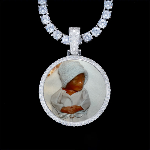 925S & VVS Moissanite 3D Circle Custom Picture Pendant