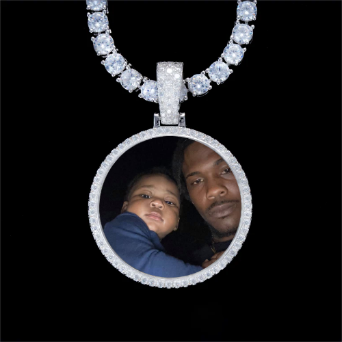 925S & VVS Moissanite 3D Circle Custom Picture Pendant