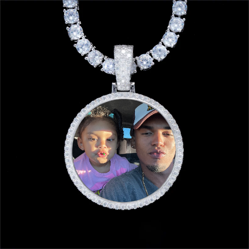 925S & VVS Moissanite 3D Circle Custom Picture Pendant