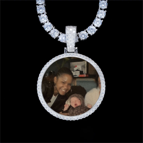 925S & VVS Moissanite 3D Circle Custom Picture Pendant