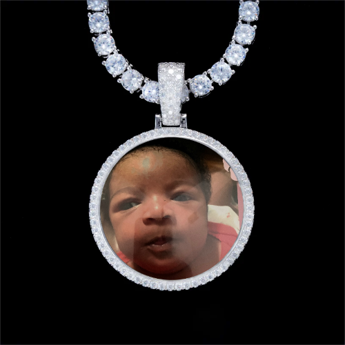 925S & VVS Moissanite 3D Circle Custom Picture Pendant