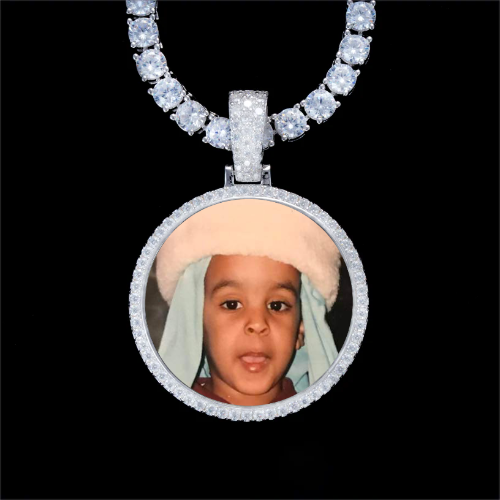 925S & VVS Moissanite 3D Circle Custom Picture Pendant