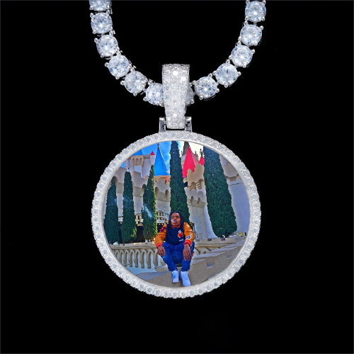 925S & VVS Moissanite 3D Circle Custom Picture Pendant