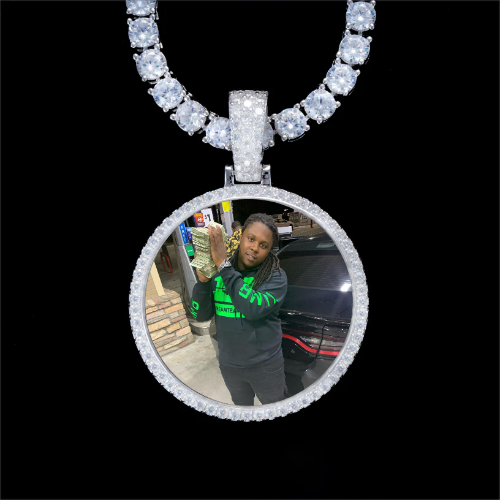 925S & VVS Moissanite 3D Circle Custom Picture Pendant