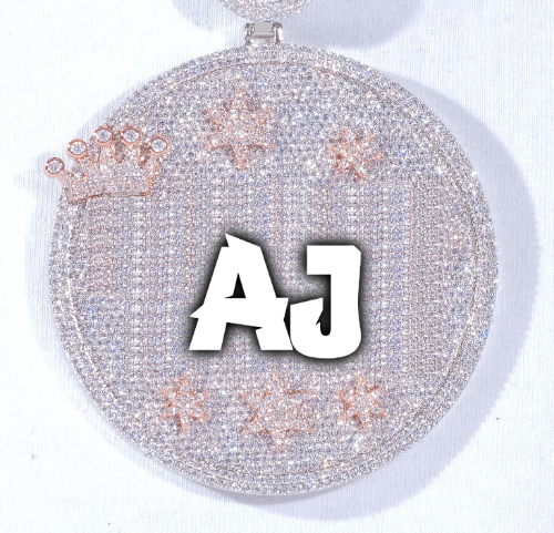 CUSTOM LETTER NECKLACE 3D BIG CROWN DISC