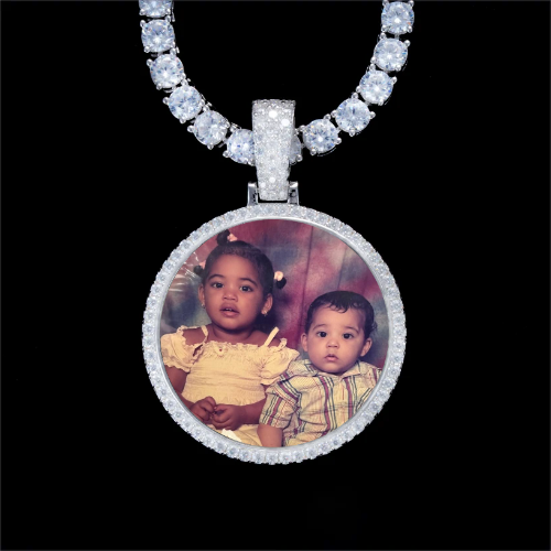 925S & VVS Moissanite 3D Circle Custom Picture Pendant
