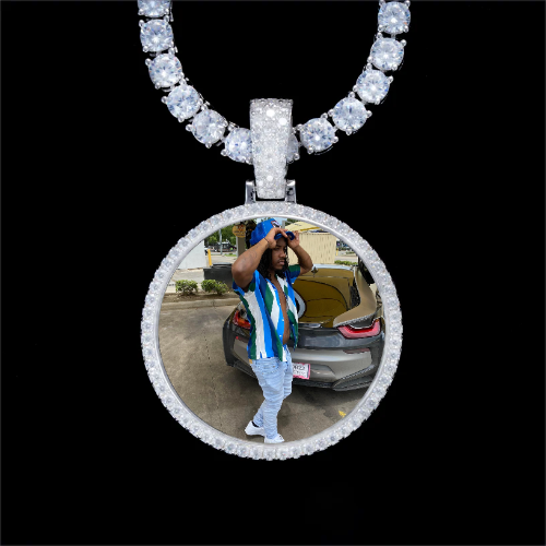 925S & VVS Moissanite 3D Circle Custom Picture Pendant